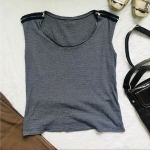 Ann Taylor Striped Blue White Scoop Neck Crop Tank Zipper Shoulder